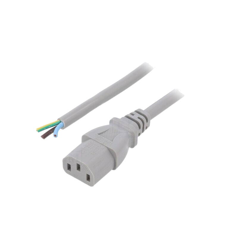 Cablu; 3x1mm2; IEC C13 mamă,cabluri; PVC; 1m; gri; 10A; 250V Cablu; 3x1mm2; IEC C13 mamă,cabluri; PVC; 1m; gri; 10A; 250V