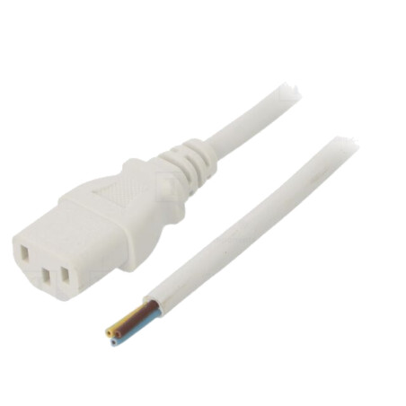 Cablu; 3x1mm2; IEC C13 mamă,cabluri; PVC; 1m; alb; 10A; 250V
