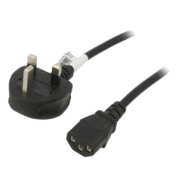 Cablu; 3x0,5mm2; BS 1363 (G) mufă,IEC C13 mamă; PVC; 1,5m; negru