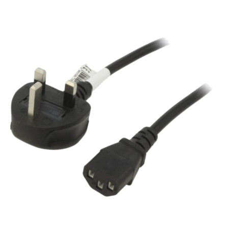 Cablu; 3x0,5mm2; BS 1363 (G) mufă,IEC C13 mamă; PVC; 1,5m; negru