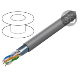 Cablu; F/UTP; 4x2x26AWG; 5e; litat; Cu; LSZH; gri; 500m; Øcablu: 5,4mm