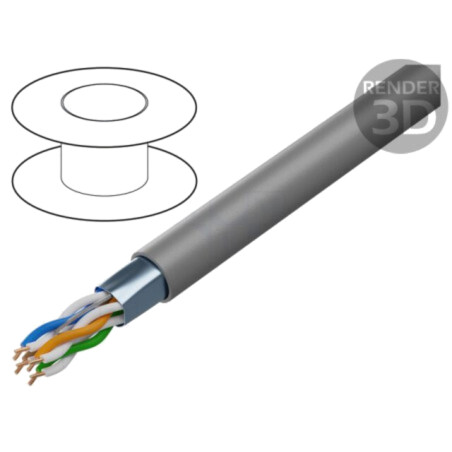 Cablu; F/UTP; 4x2x26AWG; 5e; litat; Cu; LSZH; gri; 500m; Øcablu: 5,4mm
