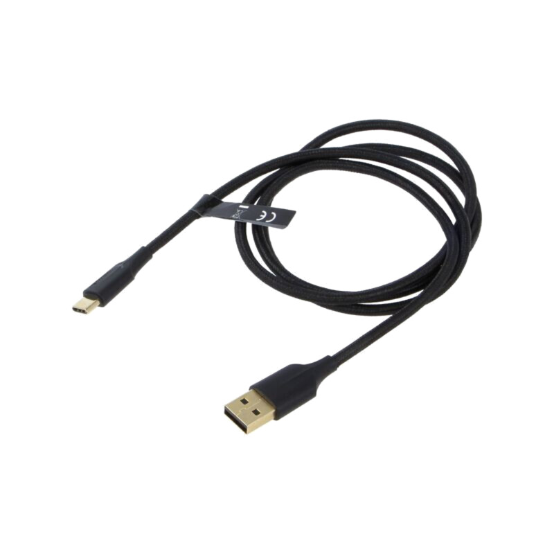 Cablu; USB 2.0; USB A mufă,USB C mufă; aurit; 1m; negru; textilă