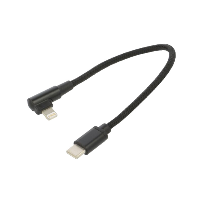 Cablu; USB 2.0; mufă în unghi Apple Lightning,USB C mufă; 0,2m