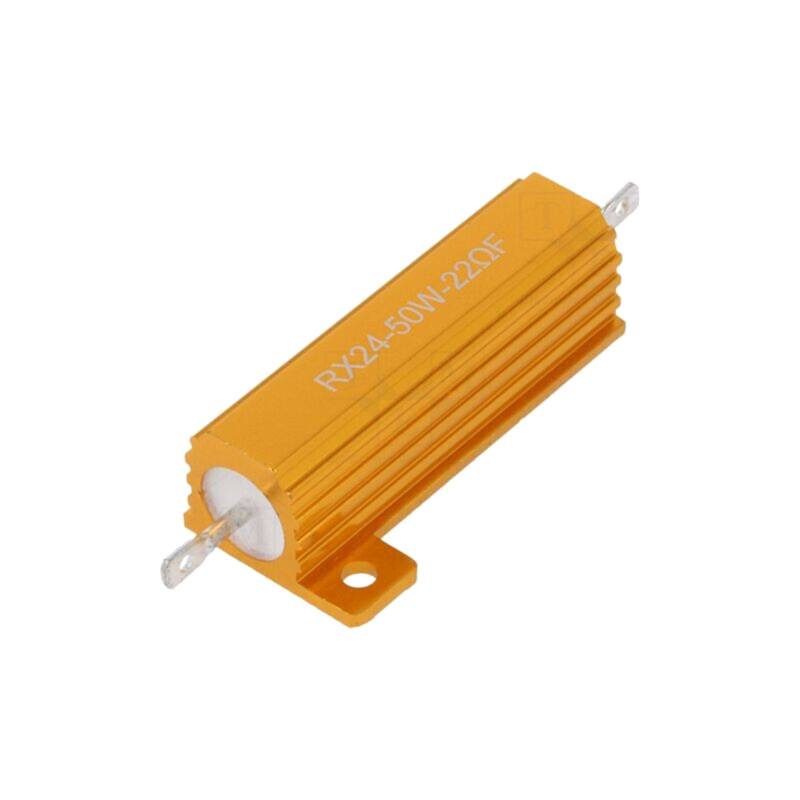 Rezistor: bobinat; cu radiator; 22Ω; 50W; ±1%; 50ppm/°C; pt.lipit Rezistor: bobinat; cu radiator; 22Ω; 50W; ±1%; 50ppm/°C; pt.lipit