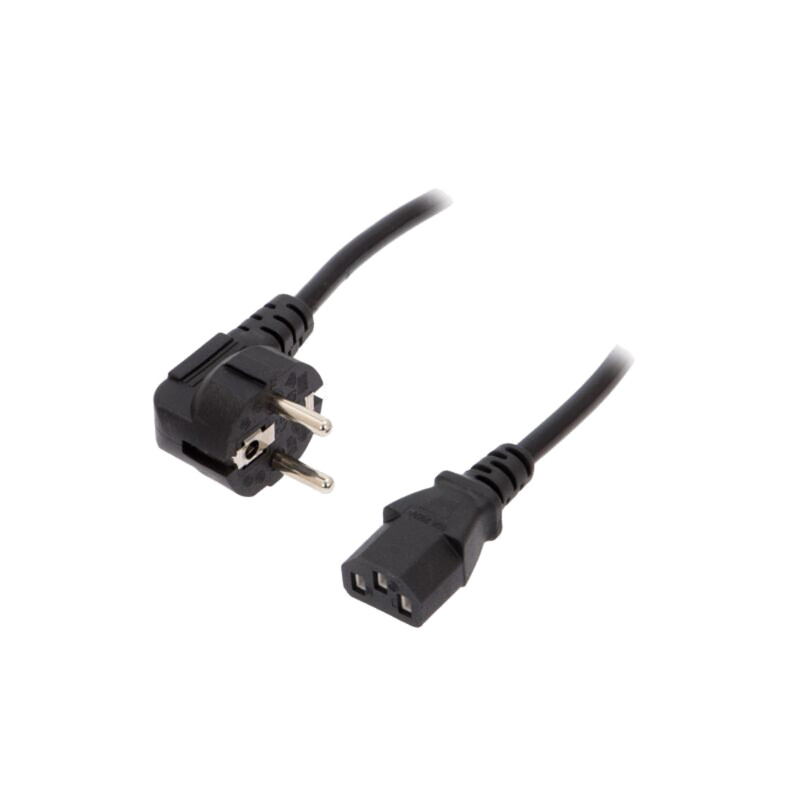 Cablu; 3x0,5mm2; CEE 7/7 (E/F) ştecăr în unghi,IEC C13 mamă Cablu; 3x0,5mm2; CEE 7/7 (E/F) ştecăr în unghi,IEC C13 mamă