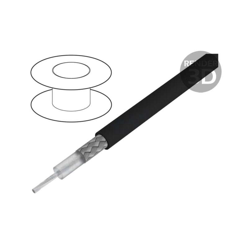 Cablu: coaxial; RG-H58C/U; litat; Cu; PE; negru; 5,4mm Cablu: coaxial; RG-H58C/U; litat; Cu; PE; negru; 5,4mm