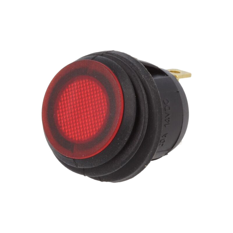 ROCKER; SPST; Poz: 2; ON-OFF; 20A/14VDC; roşie; IP65; LED; R13-112-DC