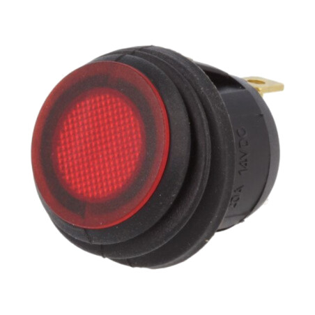 ROCKER; SPST; Poz: 2; ON-OFF; 20A/14VDC; roşie; IP65; LED; R13-112-DC