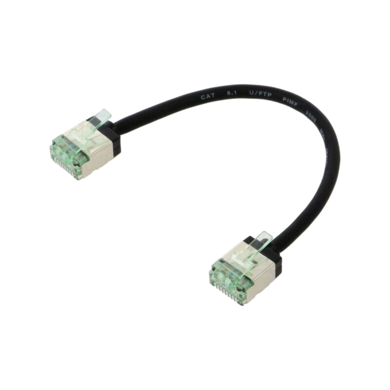 Patch cord; U/FTP; Cat 8.1; litat; Cu; LSZH; negru; 0,15m; 32AWG Patch cord; U/FTP; Cat 8.1; litat; Cu; LSZH; negru; 0,15m; 32AWG