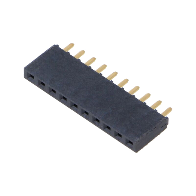 Conector: şiruri pini; mamă; PIN: 10; 2,54mm; aurit; THT; soclu Conector: şiruri pini; mamă; PIN: 10; 2,54mm; aurit; THT; soclu