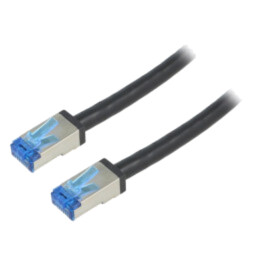 Patch cord; S/FTP; 6a; litat; Cu; PE; negru; 0,5m; 26AWG