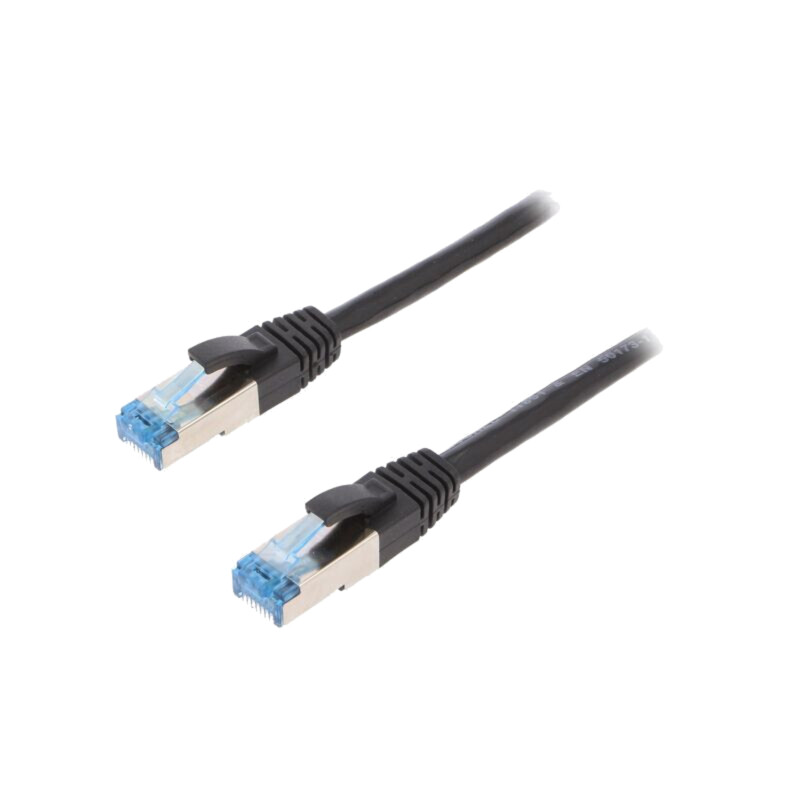 Patch cord; S/FTP; 6a; litat; Cu; PUR; negru; 0,5m; 27AWG; IP20 Patch cord; S/FTP; 6a; litat; Cu; PUR; negru; 0,5m; 27AWG; IP20