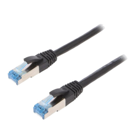 Patch cord; S/FTP; 6a; litat; Cu; PUR; negru; 0,5m; 27AWG; IP20