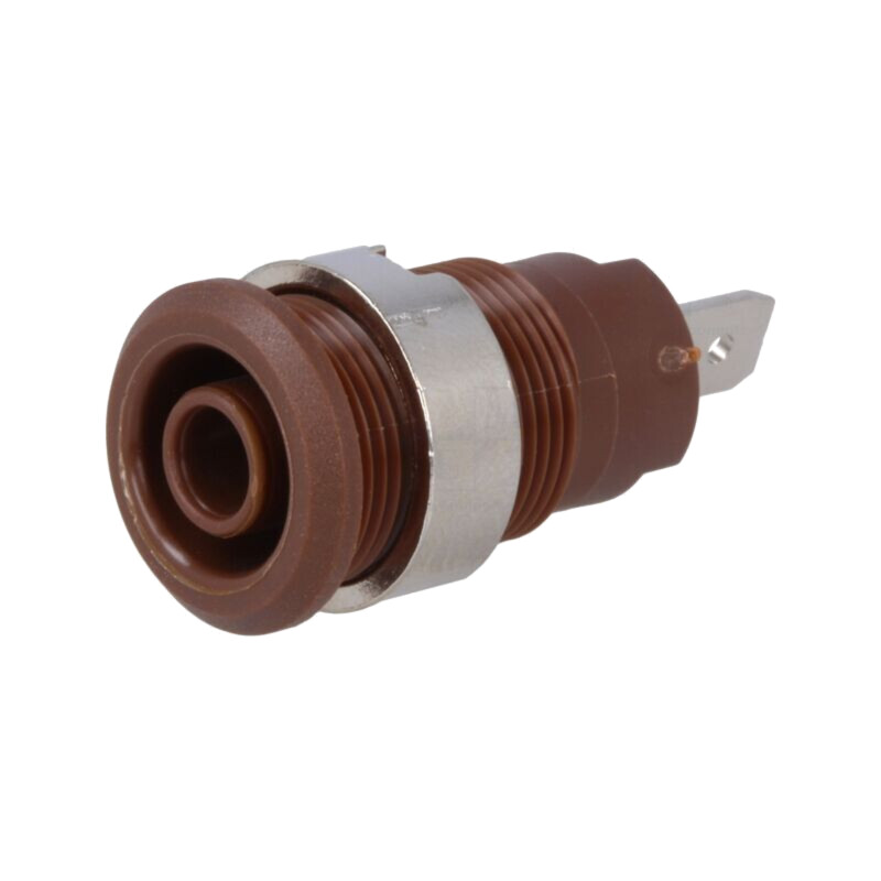 Conector: banană 4mm; soclu; 24A; 1kV; Orif: Ø12,2mm; maro; nichelat Conector: banană 4mm; soclu; 24A; 1kV; Orif: Ø12,2mm; maro; nichelat