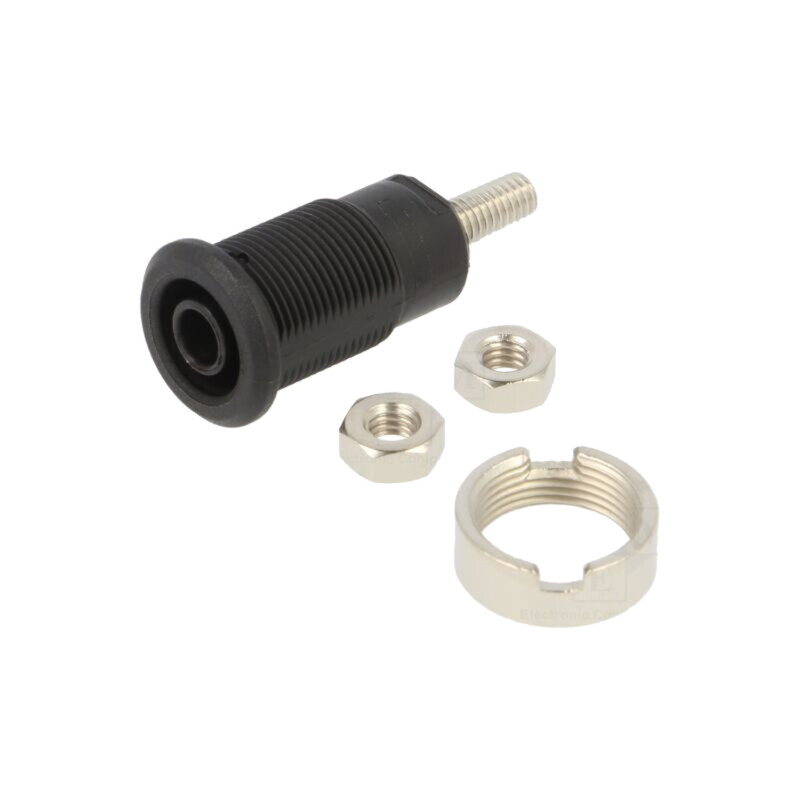 Conector: banană 4mm; soclu; 32A; neagră; nichelat; Lung.tot: 33mm Conector: banană 4mm; soclu; 32A; neagră; nichelat; Lung.tot: 33mm