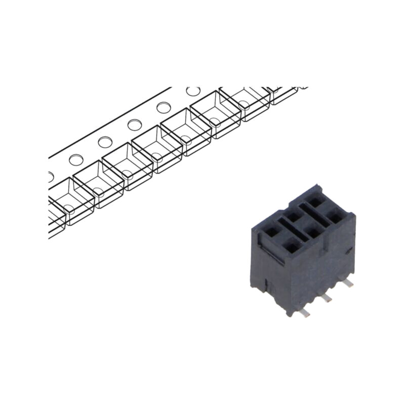 Conector: şiruri pini; mamă; PIN: 6; 2,54mm; aurit; SMT; soclu; rolă Conector: şiruri pini; mamă; PIN: 6; 2,54mm; aurit; SMT; soclu; rolă