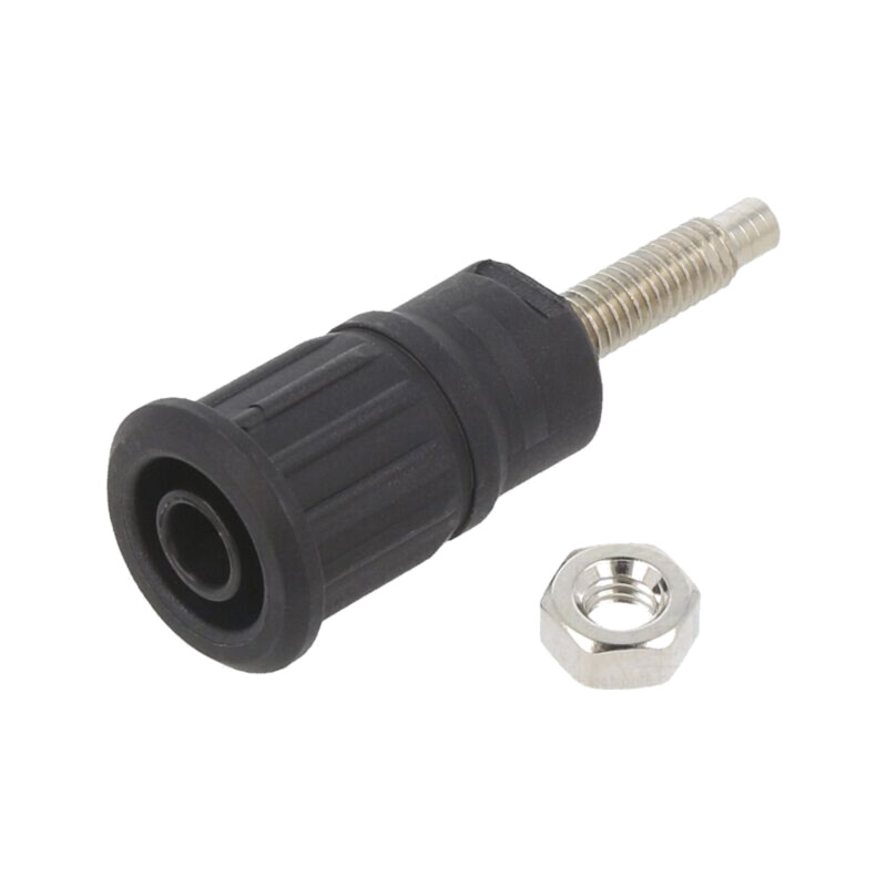 Conector: banană 4mm; soclu; 32A; 1kV; neagră; nichelat; pe panou Conector: banană 4mm; soclu; 32A; 1kV; neagră; nichelat; pe panou