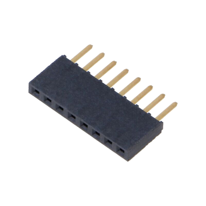 Conector: şiruri pini; mamă; PIN: 8; 2,54mm; aurit; THT; soclu; drept Conector: şiruri pini; mamă; PIN: 8; 2,54mm; aurit; THT; soclu; drept