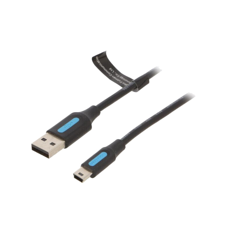 Cablu; USB 2.0; USB A mufă,USB B mini mufă; nichelat; 0,5m; negru