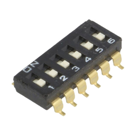 Comutator: DIP-SWITCH; Număr secţiuni: 6; ON-OFF; 0,025A/24VDC
