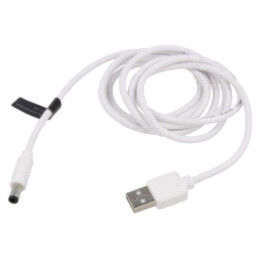 Cablu; USB A mufă,DC 5,5/2,5 mufă; alb; 1,5m; Fire: Cu,cositorit