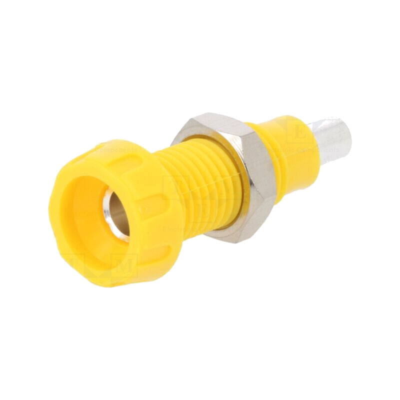 Conector: banană 4mm; soclu; 10A; 250VAC; 28,5mm; galbenă; nichelat Conector: banană 4mm; soclu; 10A; 250VAC; 28,5mm; galbenă; nichelat