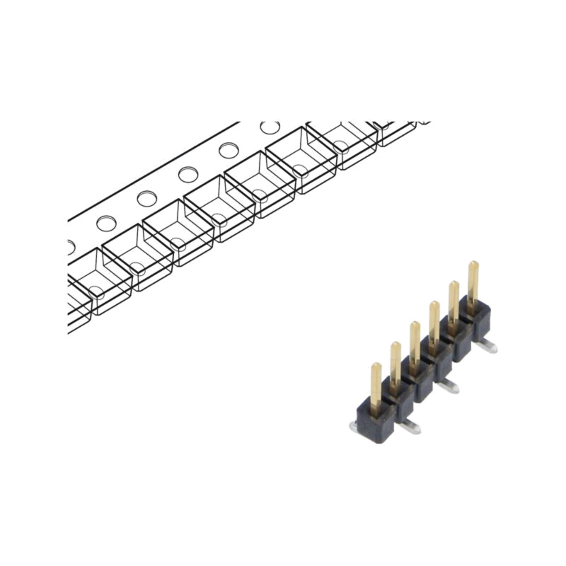 Conector: şiruri pini; tată; PIN: 6; 2,54mm; aurit; SMT; şir pini Conector: şiruri pini; tată; PIN: 6; 2,54mm; aurit; SMT; şir pini