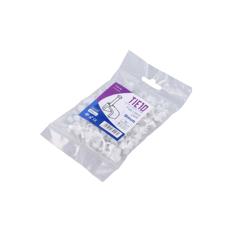 Element de susţinere; natural; pentru cablu plat; 100buc; cu cui Element de susţinere; natural; pentru cablu plat; 100buc; cu cui