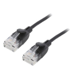 Patch cord; U/UTP; 6a; OFC; PVC; negru; 1m; Placare: aurit; Fire: 8
