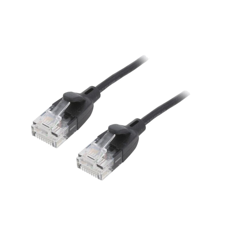 Patch cord; U/UTP; 6a; OFC; PVC; negru; 1m; Placare: aurit; Fire: 8 Patch cord; U/UTP; 6a; OFC; PVC; negru; 1m; Placare: aurit; Fire: 8