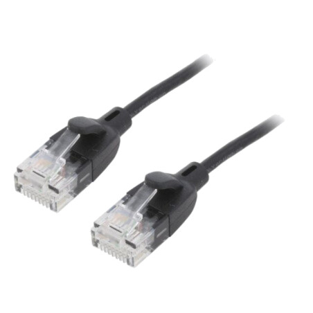 Patch cord; U/UTP; 6a; OFC; PVC; negru; 1m; Placare: aurit; Fire: 8