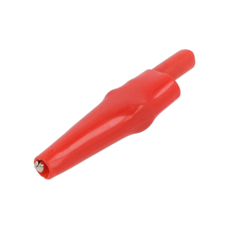 Bornă crocodil; 10A; roşie; Capacitate prindere: max.7,9mm Bornă crocodil; 10A; roşie; Capacitate prindere: max.7,9mm