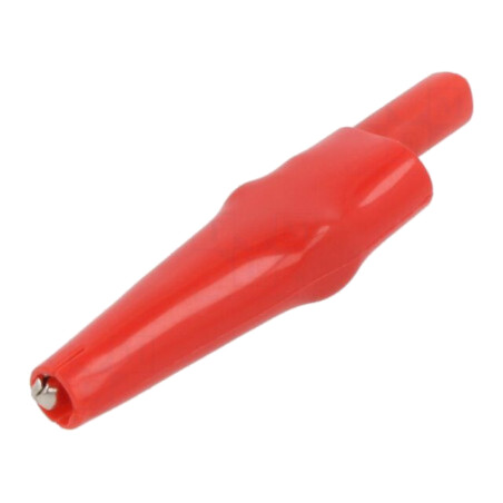 Bornă crocodil; 10A; roşie; Capacitate prindere: max.7,9mm