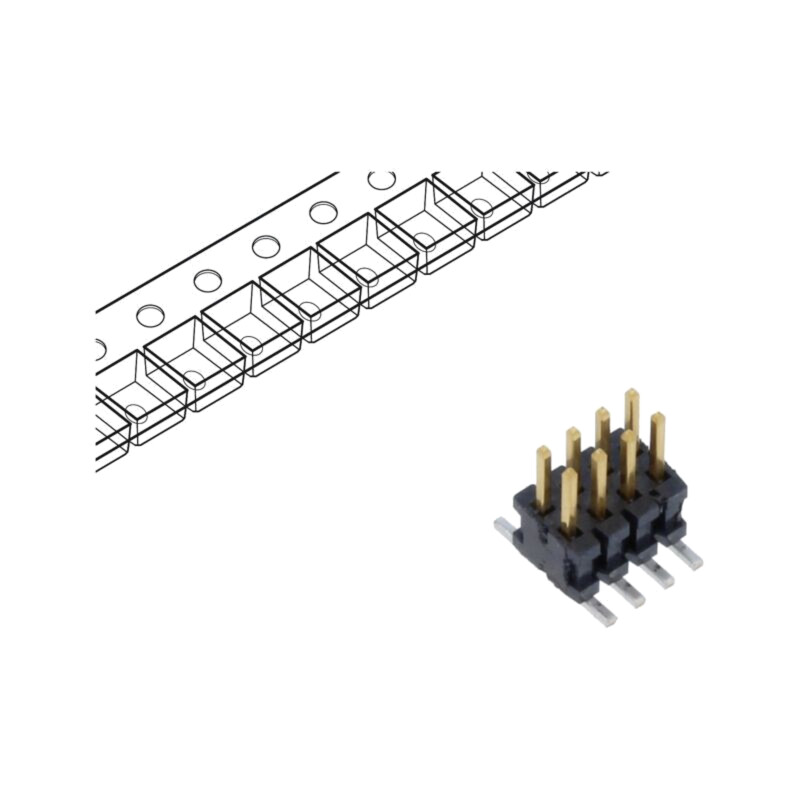 Conector: şiruri pini; tată; PIN: 8; 1,27mm; aurit; SMT; soclu; rolă Conector: şiruri pini; tată; PIN: 8; 1,27mm; aurit; SMT; soclu; rolă