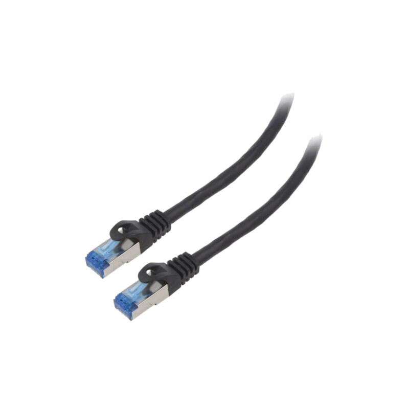 Patch cord; S/FTP; 6a; litat; CCA; LSZH; negru; 1,5m; 26AWG; Fire: 8 Patch cord; S/FTP; 6a; litat; CCA; LSZH; negru; 1,5m; 26AWG; Fire: 8