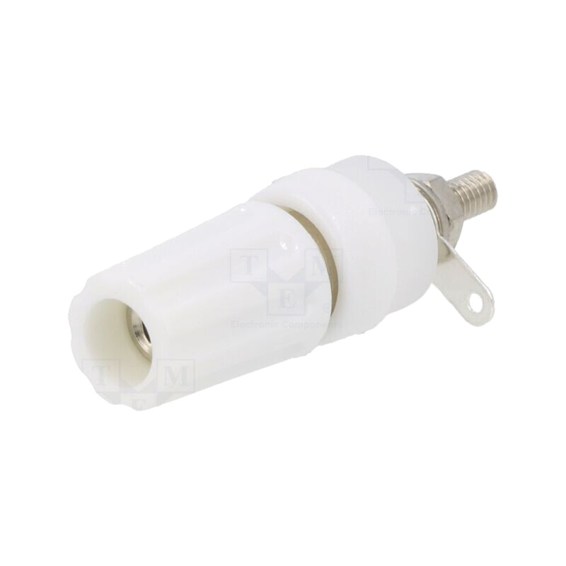 Conector: banană 4mm; soclu; 15A; 250VDC; L: 45mm; albă; nichelat Conector: banană 4mm; soclu; 15A; 250VDC; L: 45mm; albă; nichelat