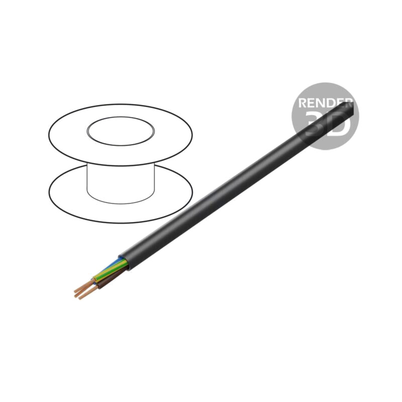 Cablu; H05RN-F; 3G0,75mm2; rotund; litat; Cu; gumă; negru; 300V,500V