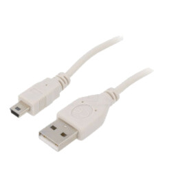Cablu; USB 2.0; USB A mufă,USB B mini mufă; nichelat; 1,8m; gri