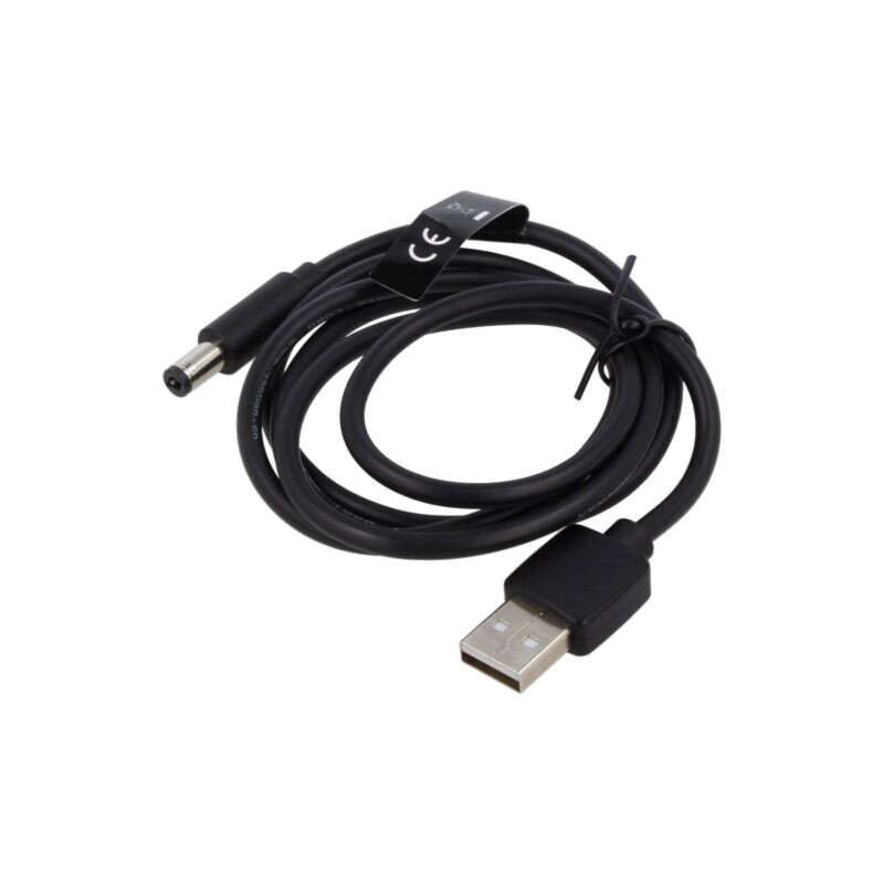 Cablu; USB A mufă,DC 5,5/2,5 mufă; negru; 1m; Fire: Cu,cositorit Cablu; USB A mufă,DC 5,5/2,5 mufă; negru; 1m; Fire: Cu,cositorit