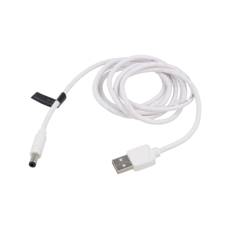 Cablu; USB A mufă,DC 5,5/2,5 mufă; alb; 1m; Dimensiuni ext: Ø4mm Cablu; USB A mufă,DC 5,5/2,5 mufă; alb; 1m; Dimensiuni ext: Ø4mm