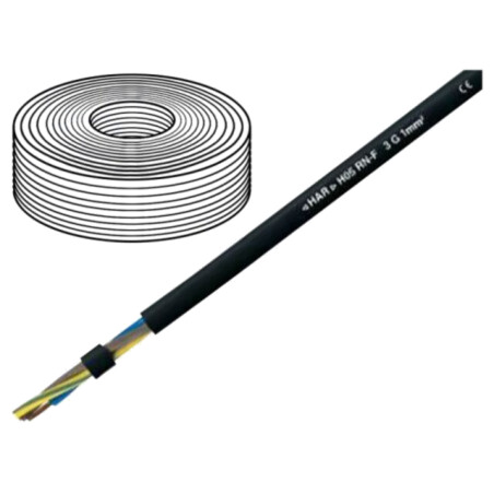 Cablu; H05RN-F; 3G1mm2; litat; Cu; gumă; negru; 300V,500V; Clasa: 5