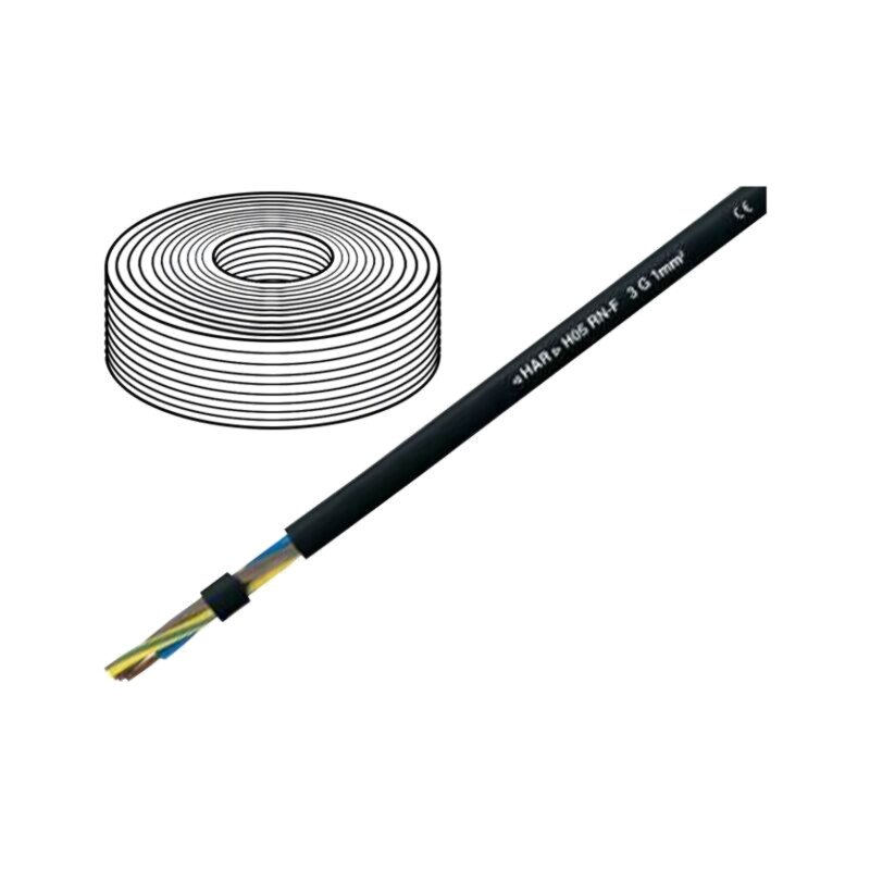 Cablu; H05RN-F; 3G0,75mm2; litat; Cu; gumă; negru; 300V,500V Cablu; H05RN-F; 3G0,75mm2; litat; Cu; gumă; negru; 300V,500V