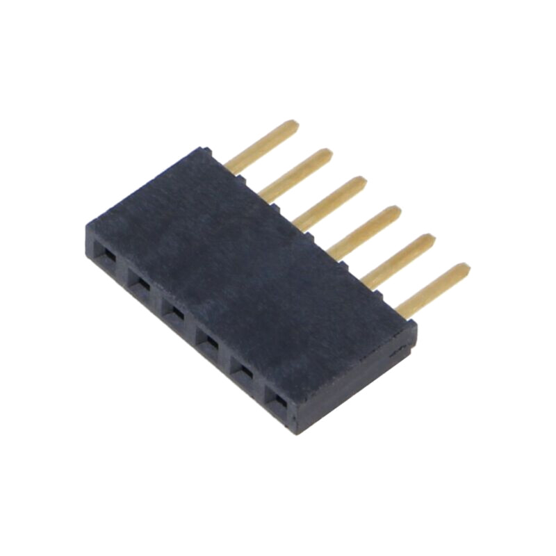 Conector: şiruri pini; mamă; PIN: 6; 2,54mm; aurit; THT; soclu; drept Conector: şiruri pini; mamă; PIN: 6; 2,54mm; aurit; THT; soclu; drept