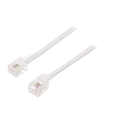 Cablu: pentru telefon; RJ11 mufă,din ambele părţi; 10m; alb