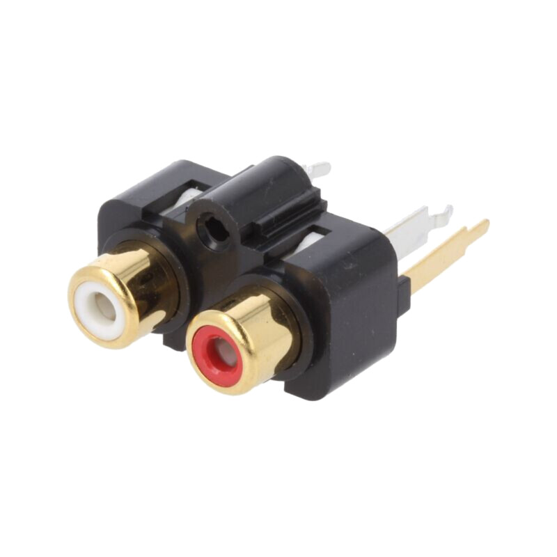 Conector: RCA; soclu; mamă; duble; drept; THT; aurit Conector: RCA; soclu; mamă; duble; drept; THT; aurit