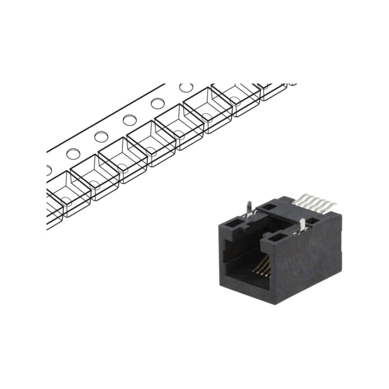 Conector: RJ12; soclu; PIN: 6; Cat: 5; Dispunere: 6p6c; SMT Conector: RJ12; soclu; PIN: 6; Cat: 5; Dispunere: 6p6c; SMT