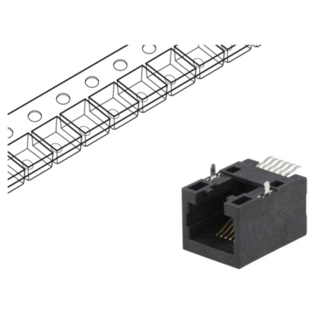 Conector: RJ12; soclu; PIN: 6; Cat: 5; Dispunere: 6p6c; SMT