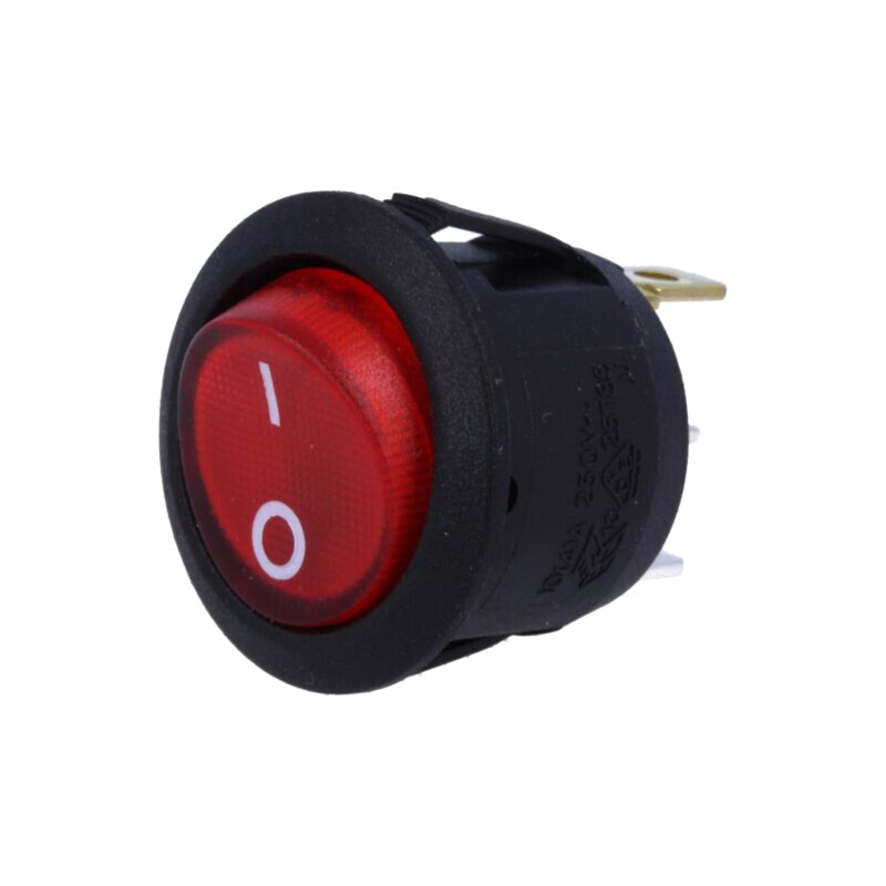 ROCKER; SPST; Poz: 2; OFF-(ON); 10A/250VAC; roşie; lampă cu neon