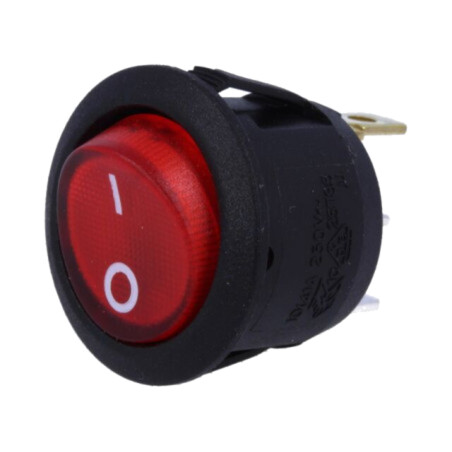 ROCKER; SPST; Poz: 2; OFF-(ON); 10A/250VAC; roşie; lampă cu neon